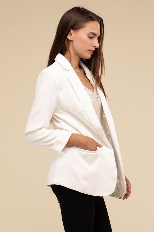 Woven Long Sleeve Open Front Classic Blazer