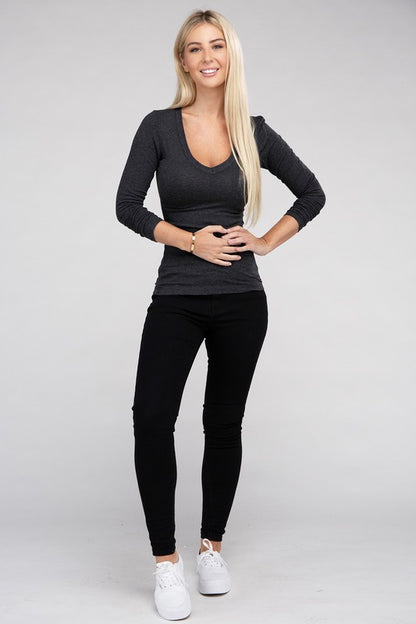 Essential V-Neck Long Sleeve T-Shirt