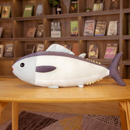 Juguetes de peluche lindos de pez atún Kawaii de 65 cm - Almohada de pez suave rellena de dibujos animados