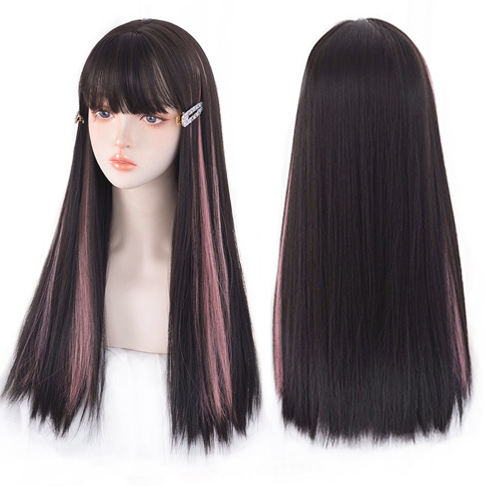 Lolita fashion synthetic wigs - Long straight lady - high temperature resistant