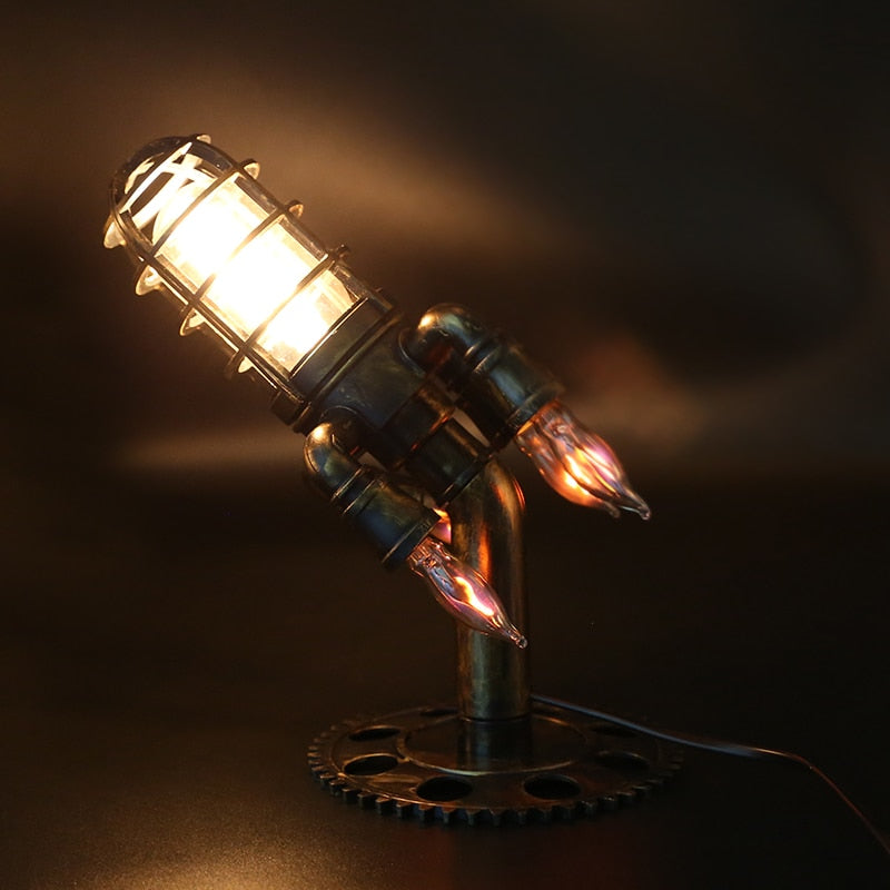 Lámpara vintage de barco cohete - Luz nocturna de escritorio industrial Steampunk - Luz decorativa de mesita de noche para decoración de bar y dormitorio