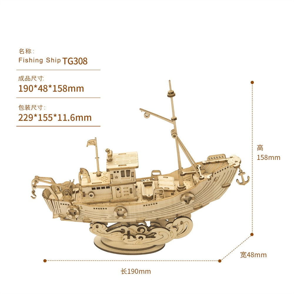 Barco de juegos de rompecabezas de madera 3D - Modelo de garaje de barco de vela pirata - Juguetes