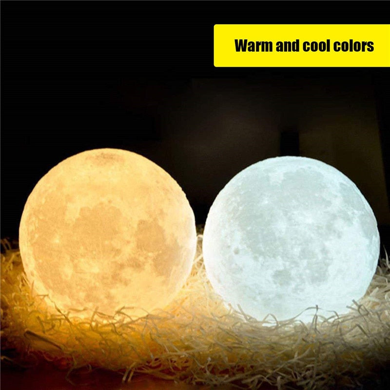 3D Printed 2 Color Touch Moon Lamp Rechargeable - LED Children's Night Light - Bedroom Decoration