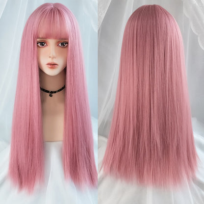 Lolita fashion synthetic wigs - Long straight lady - high temperature resistant