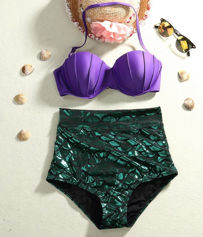Women's Sexy Mermaid Swimwear - 2Pcs High Waist Adult Anime Bikini Set - Princess Beach Swimsuit