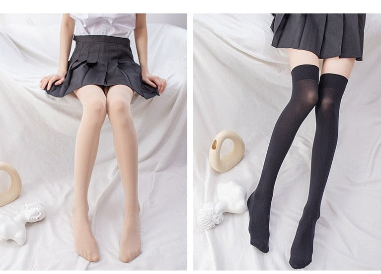 Non-slip Stockings - Velvet Top Thigh - Knee High Stockings - Over Knee Socks - Transparent Nylon