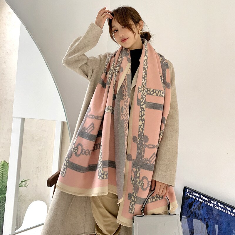 Luxury Cashmere Scarf Women Horse Design - Warm Pashmina Blanket - Scarves/Shawl Wraps Thick Foulard