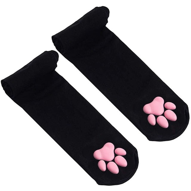 Calcetines de pata de gato - Garra de pata de gato 3D Kawaii - Medias Kawaii - Calcetines hasta el muslo sobre las rodillas