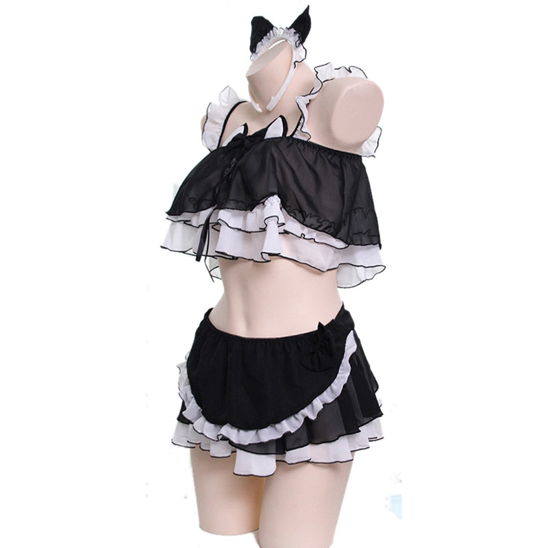 Anime Gothic Lolita Pink &amp; Black Cat Girl - Ropa interior de mujer linda sirvienta