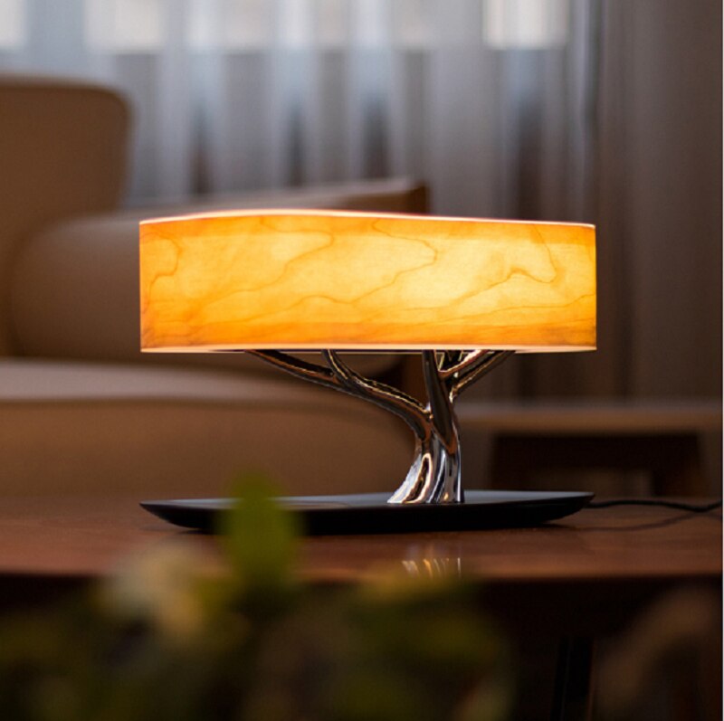 Lámpara de mesa con luz de árbol decorativo - Altavoz Bluetooth WiFi con música - Luz LED Carga inalámbrica para teléfono móvil