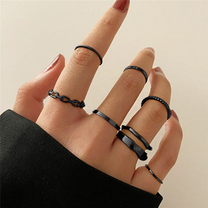 Punk Geometric Silver Color Chain - Wrist Rings - Rings Set - Jewelry - Cosplay