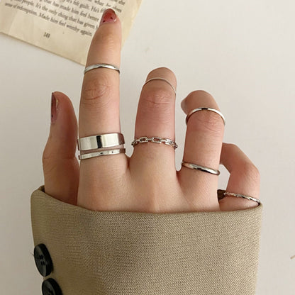 Punk Geometric Silver Color Chain - Wrist Rings - Rings Set - Jewelry - Cosplay