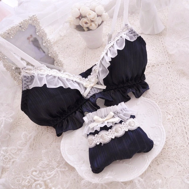 6-color Lolita Fashion - Women's Cute Bow Print Bra & Panties - Lingerie Set Bras & Briefs Underwear