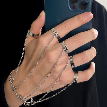 Punk Geometric Silver Color Chain - Wrist Rings - Rings Set - Jewelry - Cosplay