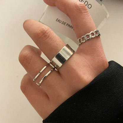 Punk Geometric Silver Color Chain - Wrist Rings - Rings Set - Jewelry - Cosplay