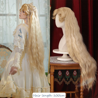 120cm Synthetic Long Curly Wig with Bang - Red Light Blonde Cute Lolita Fashion