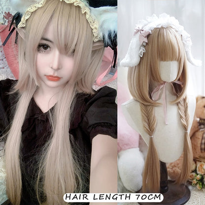 120cm Synthetic Long Curly Wig with Bang - Red Light Blonde Cute Lolita Fashion