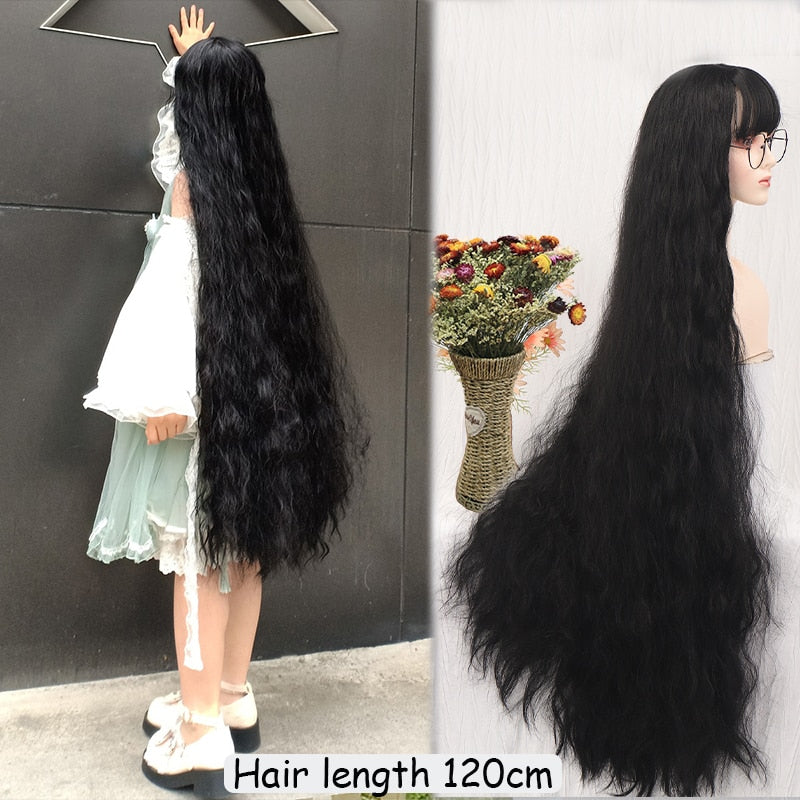 120cm Synthetic Long Curly Wig with Bang - Red Light Blonde Cute Lolita Fashion