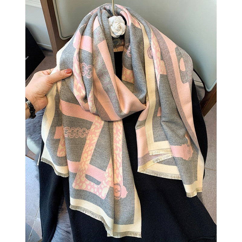 Luxury Cashmere Scarf Women Horse Design - Warm Pashmina Blanket - Scarves/Shawl Wraps Thick Foulard