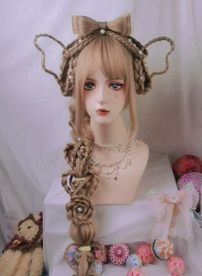 120cm Synthetic Long Curly Wig with Bang - Red Light Blonde Cute Lolita Fashion