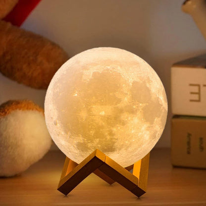 Lámpara de Luna Táctil de 2 Colores Impresa en 3D Recargable - Luz Nocturna LED para Niños - Decoración de Dormitorio
