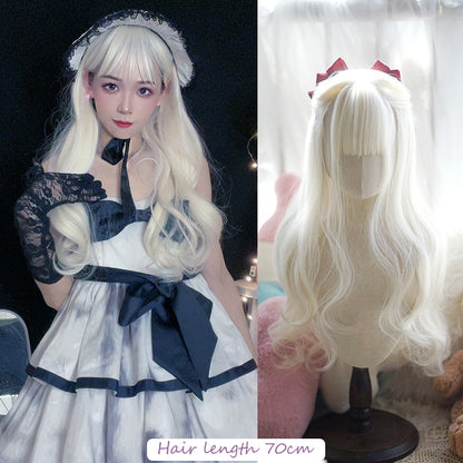 120cm Synthetic Long Curly Wig with Bang - Red Light Blonde Cute Lolita Fashion