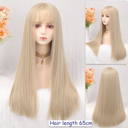 120cm Synthetic Long Curly Wig with Bang - Red Light Blonde Cute Lolita Fashion