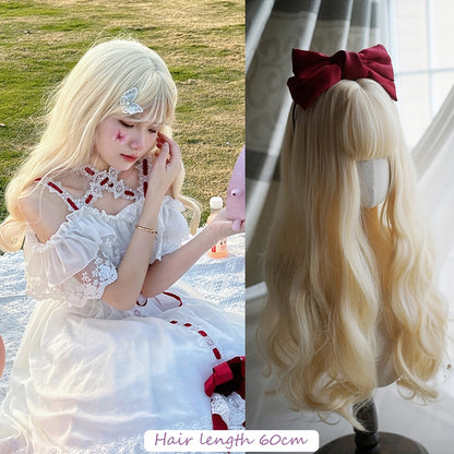 120cm Synthetic Long Curly Wig with Bang - Red Light Blonde Cute Lolita Fashion