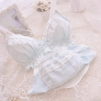 6-color Lolita Fashion - Women's Cute Bow Print Bra & Panties - Lingerie Set Bras & Briefs Underwear