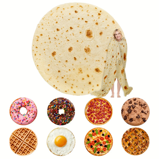 Divertida manta de comida caliente: pizza, donut, huevo, galleta, tortilla, gofre, pastel, hamburguesa, sushi