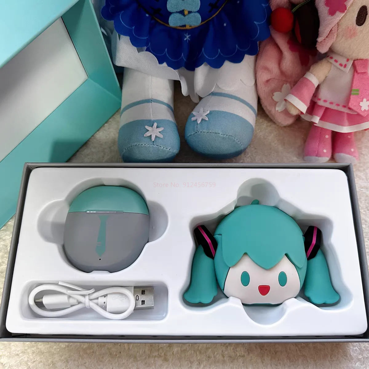 Hatsune Miku Anime Cartoon Wireless Bluetooth Headphones Set Cute Silicone Protective Cover Semi-in-ear