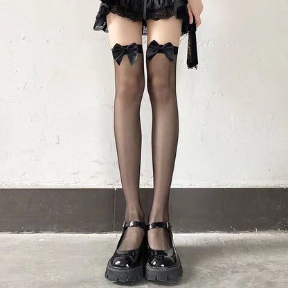 JK Costumes Sexy Thigh High Fishnet Stockings - Gothic Punk Lolita - Transparent Over Knee - Red Wide Edge Long High Socks