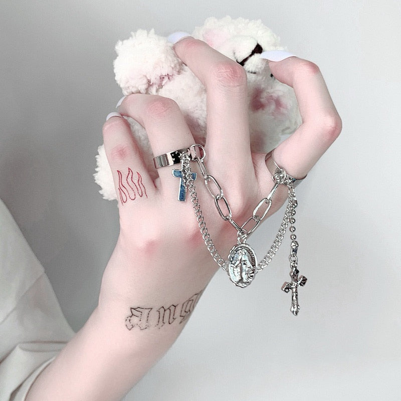 Punk Geometric Silver Color Chain - Wrist Rings - Rings Set - Jewelry - Cosplay