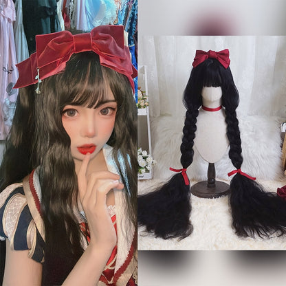 Peluca rizada larga sintética de 120 cm con flequillo - Rubio claro rojo Moda lolita linda