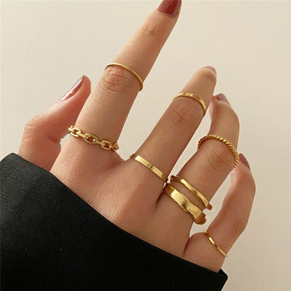 Punk Geometric Silver Color Chain - Wrist Rings - Rings Set - Jewelry - Cosplay