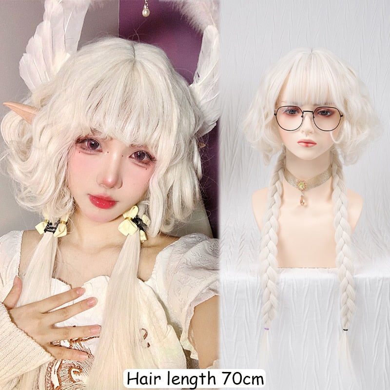 120cm Synthetic Long Curly Wig with Bang - Red Light Blonde Cute Lolita Fashion