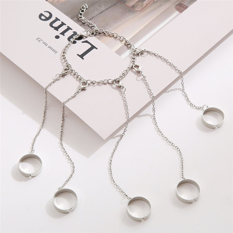 Punk Geometric Silver Color Chain - Wrist Rings - Rings Set - Jewelry - Cosplay