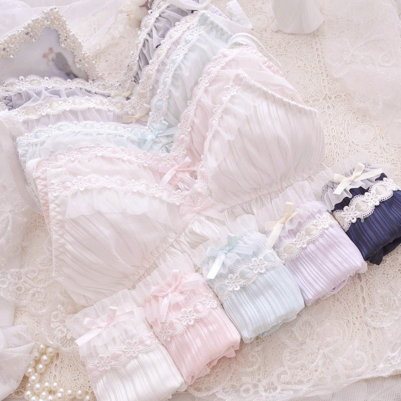 6-color Lolita Fashion - Women's Cute Bow Print Bra & Panties - Lingerie Set Bras & Briefs Underwear