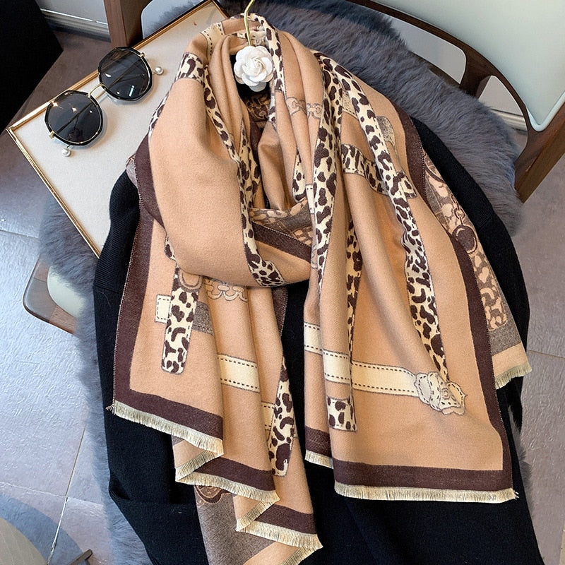 Luxury Cashmere Scarf Women Horse Design - Warm Pashmina Blanket - Scarves/Shawl Wraps Thick Foulard