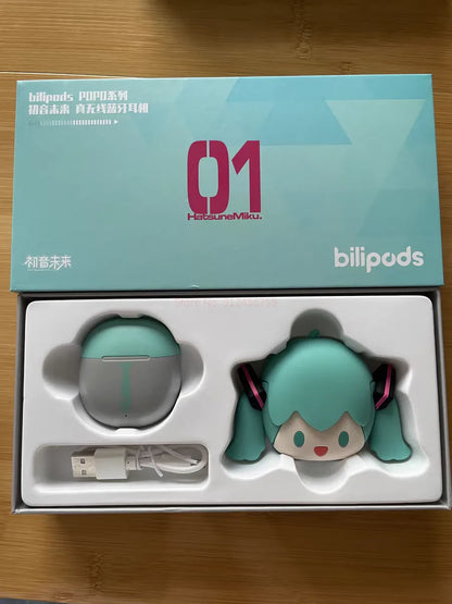 Hatsune Miku Anime Cartoon Wireless Bluetooth Headphones Set Cute Silicone Protective Cover Semi-in-ear