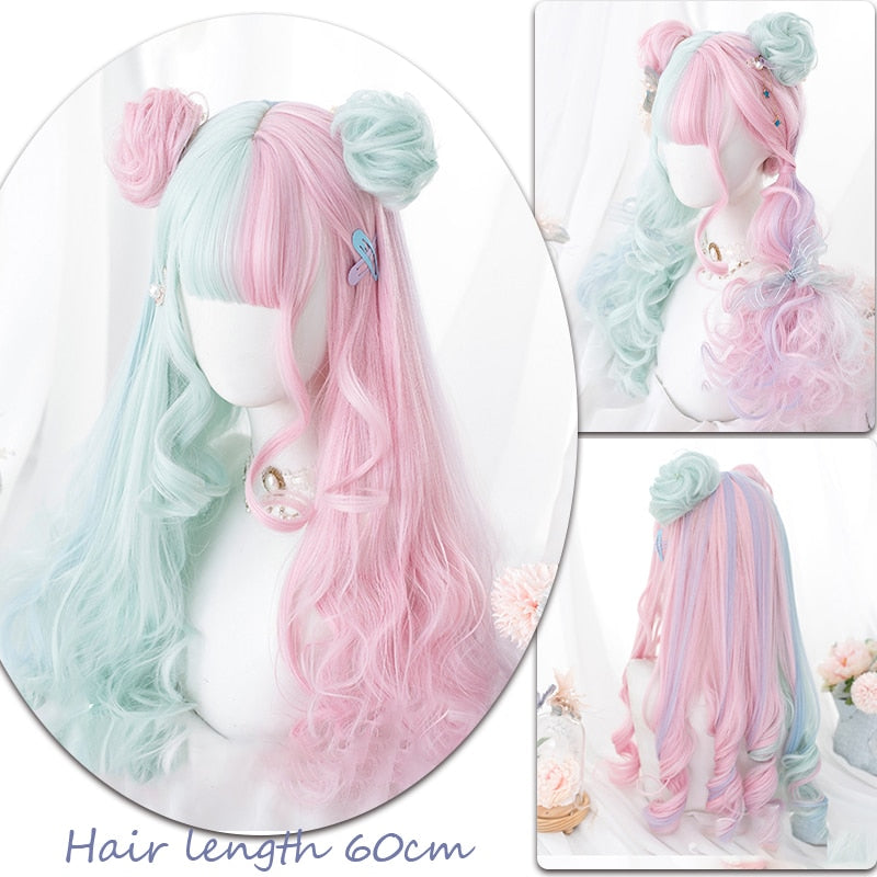 120cm Synthetic Long Curly Wig with Bang - Red Light Blonde Cute Lolita Fashion