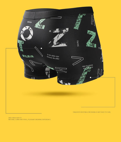 Men's Underwear - Male Boxers Shorts Underpants - Printed Sexy Ice Silk Breathable Boxershorts