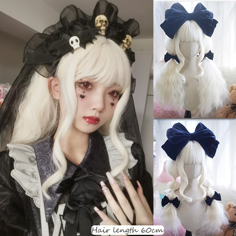 120cm Synthetic Long Curly Wig with Bang - Red Light Blonde Cute Lolita Fashion