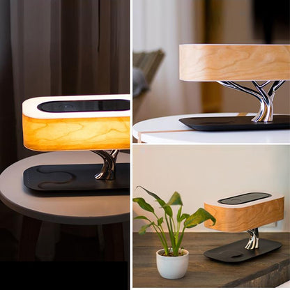 Lámpara de mesa con luz de árbol decorativo - Altavoz Bluetooth WiFi con música - Luz LED Carga inalámbrica para teléfono móvil