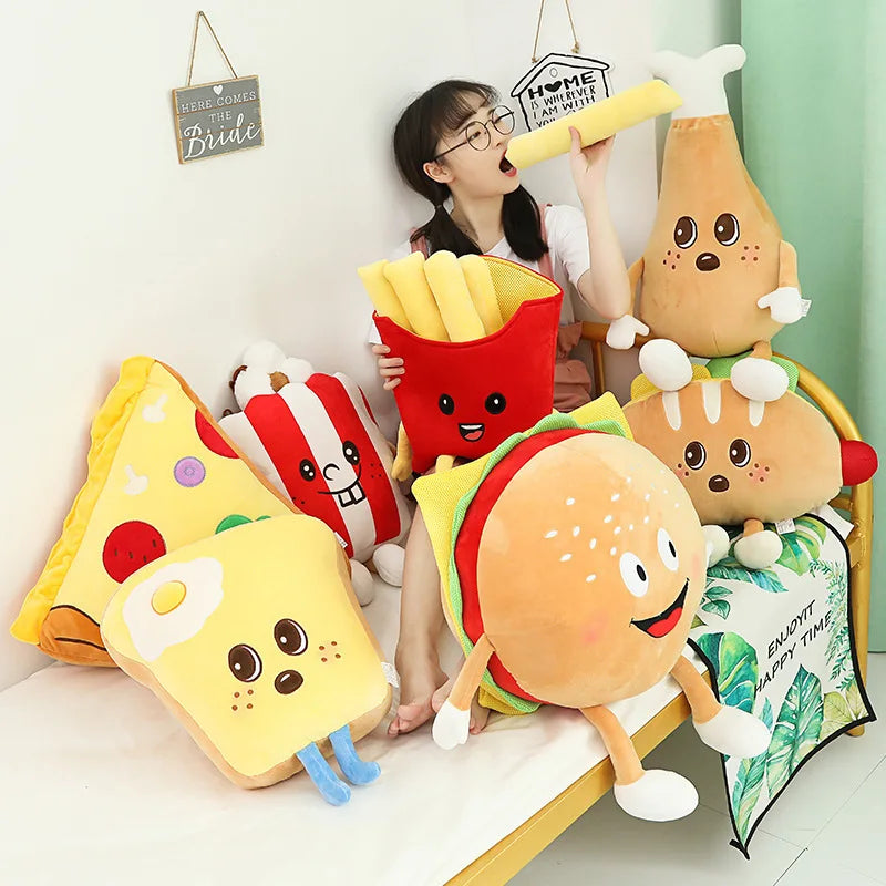 Chicken Leg Fries Food Pillow Pizza Popcorn Snack Plush Toy