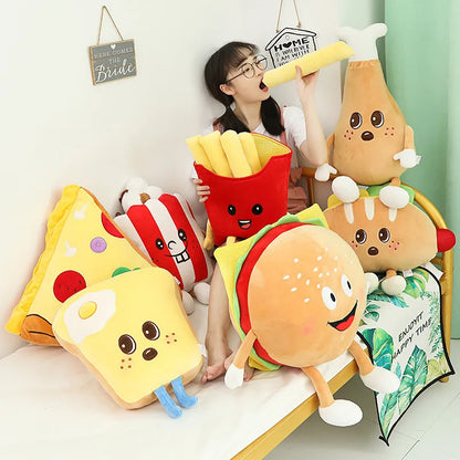 Chicken Leg Fries Food Pillow Pizza Popcorn Snack Plush Toy