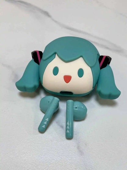 Hatsune Miku Anime Cartoon Wireless Bluetooth Headphones Set Cute Silicone Protective Cover Semi-in-ear