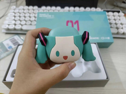 Hatsune Miku Anime Cartoon Wireless Bluetooth Headphones Set Cute Silicone Protective Cover Semi-in-ear