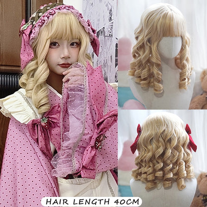 120cm Synthetic Long Curly Wig with Bang - Red Light Blonde Cute Lolita Fashion