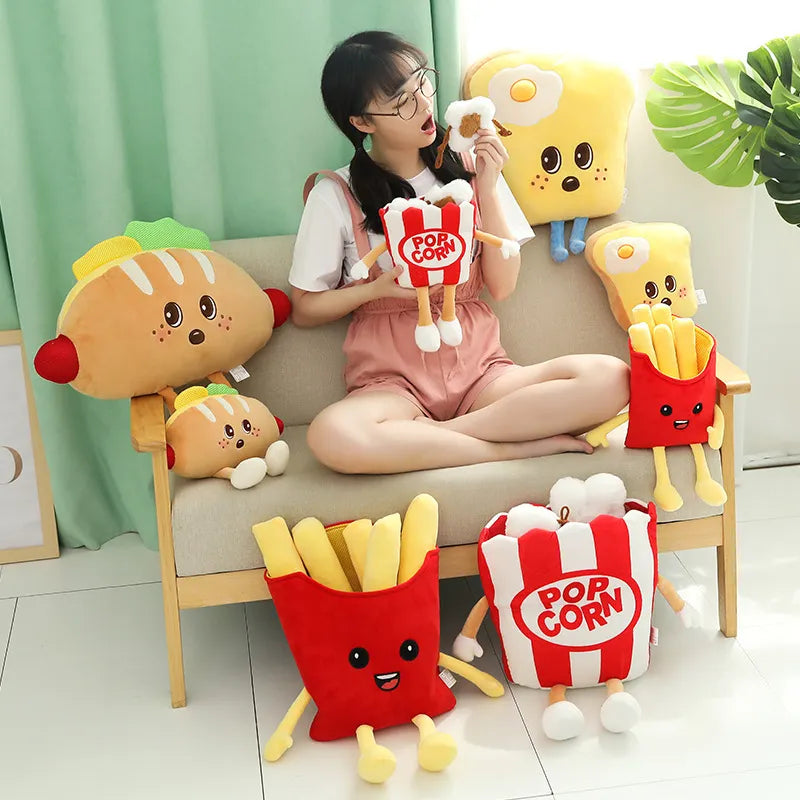 Chicken Leg Fries Food Pillow Pizza Popcorn Snack Plush Toy